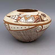 Polychrome jar with lizard and geometric design, with micaceous slip details
 by Tyra Naha of Hopi