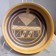 Black on yellow bowl with geometric design inside and out
 by Rachel Sahmie of Hopi