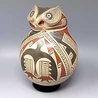 Polychrome owl jar with geometric design
 by Felix Ortiz of Mata Ortiz