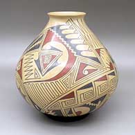 A polychrome jar with a flared opening and a geometric design
 by Felix Ortiz of Mata Ortiz