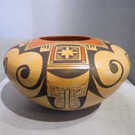 Polychrome jar with eagletail, bird element and geometric design 
 by Elva Nampeyo of Hopi