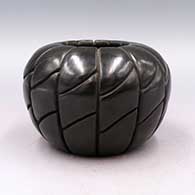 Black melon jar with incised ribs and geometric  design
 by Anita Suazo of Santa Clara