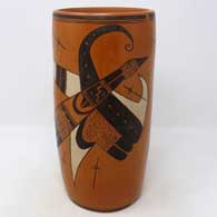 Polychrome cylinder with bird element and geometric design
 by Jean Sahmie of Hopi