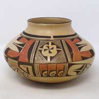 Polychrome jar with bird element and geometric design
 by Rosetta Huma of Hopi