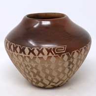 Brown jar with sgraffito geometric design
 by Bernice Naranjo of Santa Clara