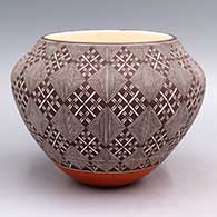 Polychrome jar with with fine-line geometric design
 by Rebecca Lucario of Acoma