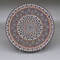 Polychrome plate with a fine line and geometric design
 by Rebecca Lucario of Acoma
