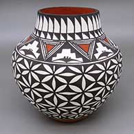 Polychrome jar with a feather ring, kiva step, and geometric design
 by Sandra Victorino of Acoma