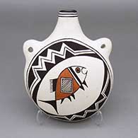 Polychrome canteen with a fish and geometric design
 by Dolores Lewis of Acoma