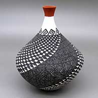 Polychrome jar with a flared opening and a fine line, checkerboard, kiva step, and geometric design
 by Sandra Victorino of Acoma