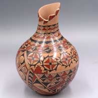 Polychrome vase with a terrace-cut neck and geometric design
 by Sofia de Tena of Mata Ortiz and Casas Grandes