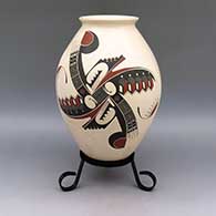 Polychrome jar with flared opening and sgraffito and painted geometric design
 by Roberto Olivas of Mata Ortiz and Casas Grandes