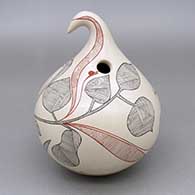 Polychrome gourd-shaped jar with a hummingbird, leaf, and geometric design
 by Carla Martinez of Mata Ortiz and Casas Grandes