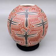 Polychrome jar with a sgraffito dragonfly, bird, and geometric design
 by Humberto Pina of Mata Ortiz and Casas Grandes