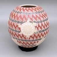 Polychrome jar with a sgraffito and painted turtle and geometric design
 by Eleuterio Pina of Mata Ortiz and Casas Grandes