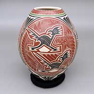 Polychrome jar with a sgraffito and painted turtle, roadrunner, lizard, and geometric design
 by Humberto Pina of Mata Ortiz and Casas Grandes