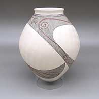 Polychrome jar with a sgraffito and painted cuadrillos, fine line, and geometric design
 by Diego Valles of Mata Ortiz and Casas Grandes