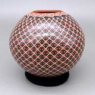 Polychrome jar with a cuadrillos and geometric design
 by Elena Mora of Mata Ortiz and Casas Grandes