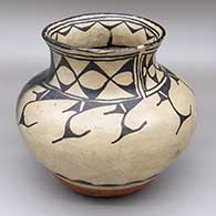Polychrome jar with a flared opening, fire clouds, and a geometric design on sides and inside opening
 by Unknown of Cochiti