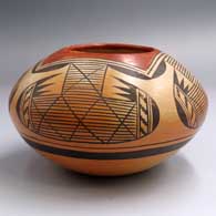 Polychrome jar with a stylized migration pattern design
 by Leah Nampeyo of Hopi