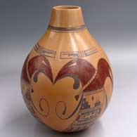Polychrome jar with a 4-panel thunderbird, bird element and geometric design
 by Jeremy Adams of Hopi