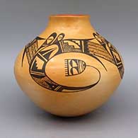 Polychrome jar with geometric design and fire clouds, click or tap to see a larger version