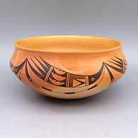Polychrome bowl with geometric design and fire clouds
 by Garrett Maho of Hopi