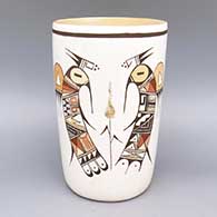 Polychrome cylinder with bird and cornstalk geometric design
 by Rainy Naha of Hopi