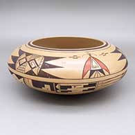 Polychrome bowl with fire clouds and a moth and geometric design
 by Unknown of Hopi