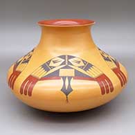Polychrome jar with a flared opening, fire clouds, and a four panel geometric design
 by Loren Ami of Hopi