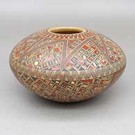 Polychrome seed jar with a fine line and geometric design
 by Rondina Huma of Hopi