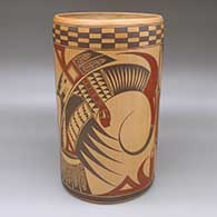 Polychrome Sikyatki Revival cylinder with fire clouds and a painted checkerboard and geometric design
 by Jeremy Adams of Hopi