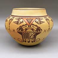 Polychrome jar with fire clouds and a checkerboard and geometric design
 by Dee Setalla of Hopi