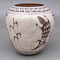 Polychrome jar with a lizard, cornstalk, fine line, and geometric design
 by Tyra Naha of Hopi