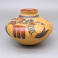 Polychrome jar with a slightly flared opening and a geometric design
 by Loren Ami of Hopi
