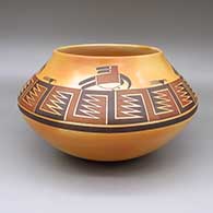 Polychrome jar with fire clouds and a bird and geometric design
 by Garrett Maho of Hopi