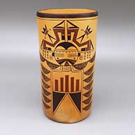 Polychrome cylinder with fire clouds and a two-panel dancer and geometric design
 by Garrett Maho of Hopi