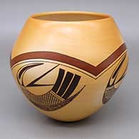 Polychrome jar with fire clouds and a four-panel geometric design
 by Garrett Maho of Hopi