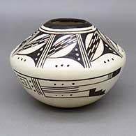 Black-on-white jar with a geometric design
 by Delaine Tootsie Chee of Hopi