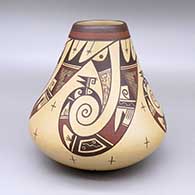 Polychrome jar with a tapered shape and a geometric design
 by Agnes Nahsonhoya of Hopi