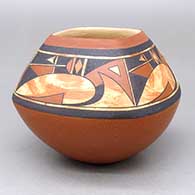 Small polychrome jar with a square opening and a geometric design over a distinctive painted background
 by Steve Lucas of Hopi