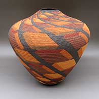 Large polychrome jar with a coiled, sgraffito, and painted geometric design
 by Richard Zane Smith of Wyandot