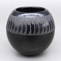 Black-on-black jar with a feather ring geometric design
 by Denny Gutierrez of Santa Clara