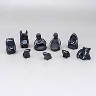 Thirteen-piece miniature black-on-black nativity set, Dineh style
 by Linda Askan of Santa Clara