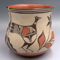 Polychrome jar painted with a bird, plant, flower and geometric design
 by Robert Tenorio of Santo Domingo