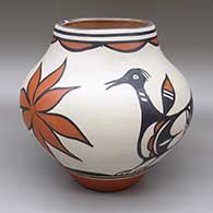 Polychrome jar with a traditional Kewa design featuring bird, flower, and geometric elements
 by Ambrose Atencio of Santo Domingo