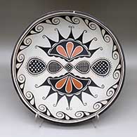 Large polychrome shallow bowl with a checkerboard, fine line, and geometric design
 by Thomas Tenorio of Santo Domingo