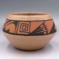 Polychrome bowl with a 2-panel band of geometric design above the shoulder
 by Carlos Sunrise Dunlap of San Ildefonso