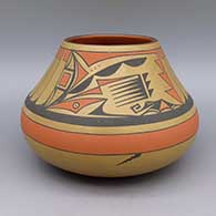 Polychrome jar with feather ring, tadpole, and geometric design
 by Cavan Gonzales of San Ildefonso