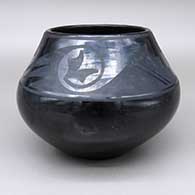 Black-on-black jar with a geometric design
 by Maria Martinez of San Ildefonso